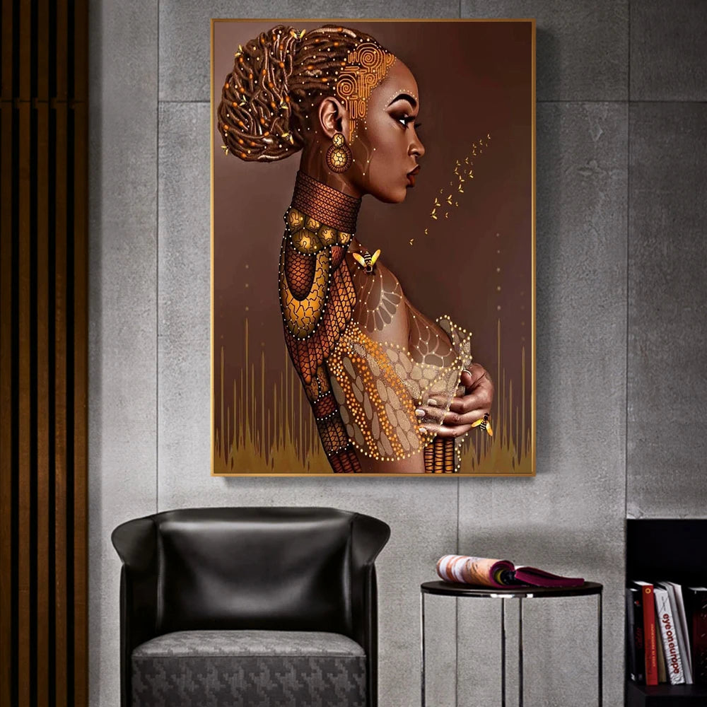 Pretty African Woman Wall Art Canvas Posters and Prints Art Girls Colorful Canvas Paintings on the Wall Pictures Room Home Decor