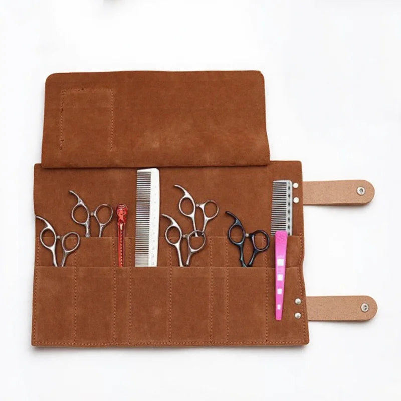 PU Leather Roll up Scissors Holder Pouch Cases Salon Hairdresser Shear Tools Holster Bag for Barber Hair Stylist