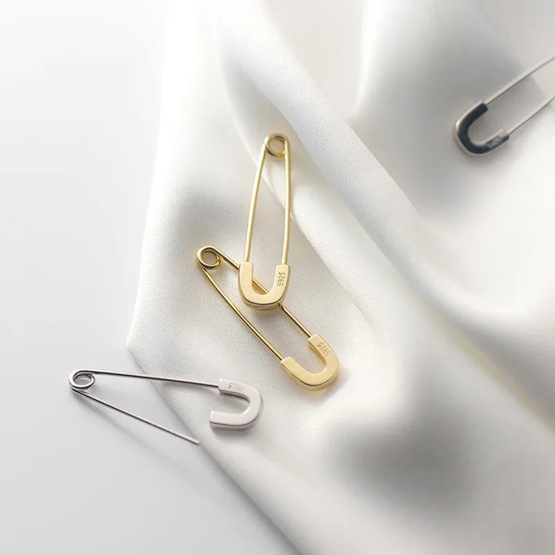 Unique Safety Pin Ear Rings Earings Paperclip Shape 18K Gold Plated 925 Sterling Silver Hoops Earrings Fine Jewelry for Women