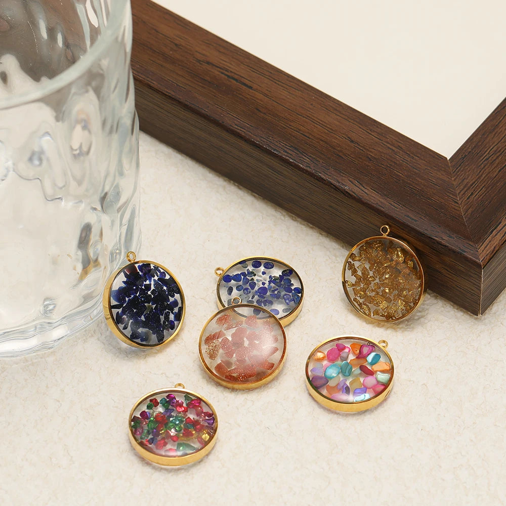 Innovative Fashion 20mm Round Transparent Mirror Painting Enamel Pendant Stainless Steel Necklace Charms for Jewelry Accessories