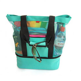 Pockets & Zipper Heavy Duty Lightweight & Foldable Tote Mesh Tote Bag Black Drawstring Nylon Rope Handle 1000 Extra Large Beach