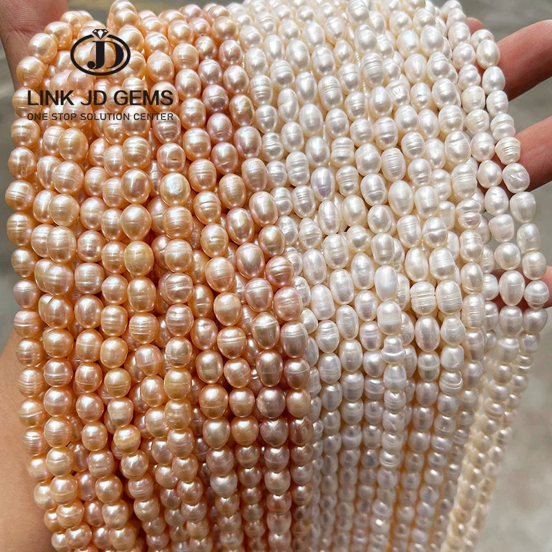 1A Fashion White/Pink Natural Freshwater Rice Shape 6-10mm Loose Beads for Jewelry Making DIY Necklace Bracelets