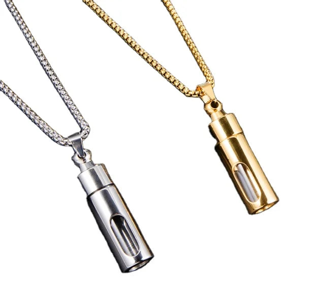 Perfume Bottle Glass Pendant Personality Openable Ashes Bottle Titanium Steel Pendant Necklace