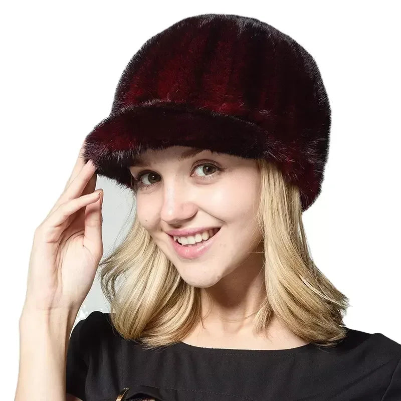 MWFur Fur Hats for Ladies Fashion Mink Fur Hat for Women Mink Hair Female Hats Winter Cap