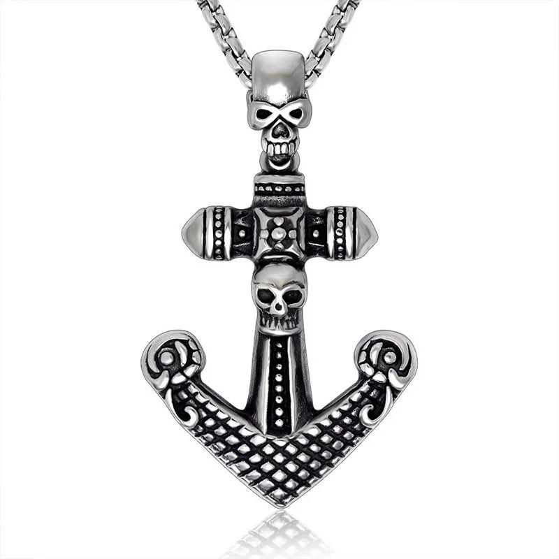 Friendship Personalized Viking Vintage Die Casting Skull Cross Necklace Men Anchor Pendant