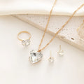 Cross-border New love Set Earrings Female Personality Creative Rhinestone Ring Heart Pendant Chain Jewelry