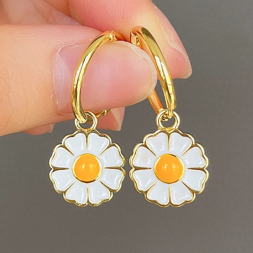CAOSHI New Egg Flower Shaped Girlish Earrings White Yellow Oil Gold Plated Earring Brass Jewelry Women Gifts Party Earrings
