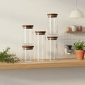 Wholesale Airtight Cylinder Round Glass Borosilicate Jars Empty Large Glass Containers for Food Storage with Bamboo Lid
