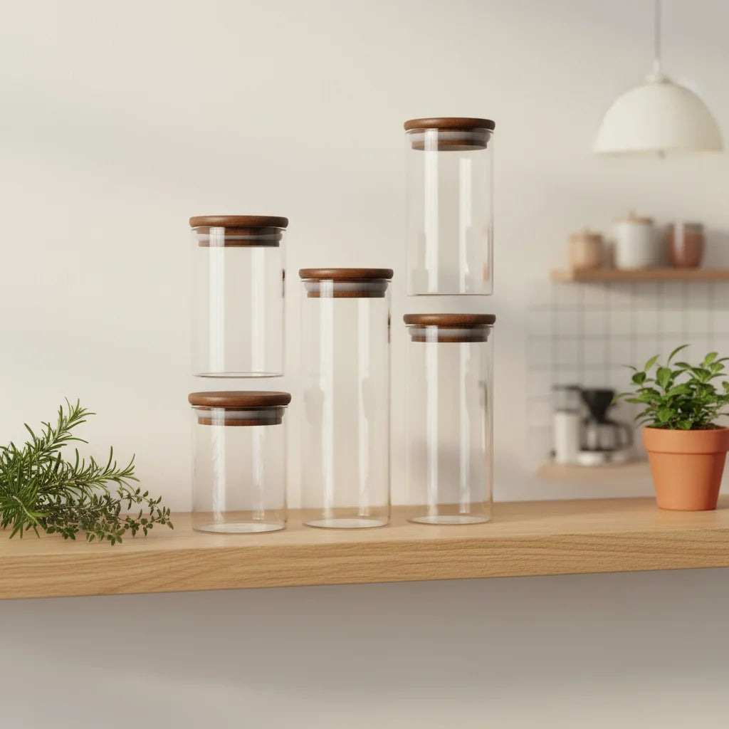Wholesale Airtight Cylinder Round Glass Borosilicate Jars Empty Large Glass Containers for Food Storage with Bamboo Lid