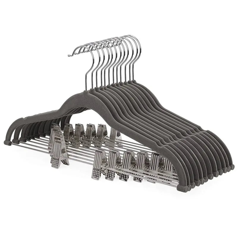 Home Senior Velvet Suit Hanger with Clip Seamless Non-slip One-piece Suit Flocking Rack