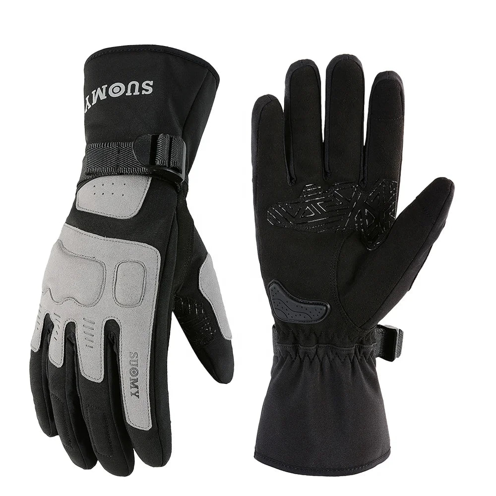 SUOMY Spring Winter Waterproof Motorcycle Glove Keep Warm Cycling Gloves for Motorcyclists Two-finger Touchscreen EVA Protective