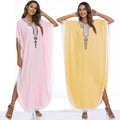Lace Embroidery Yellow Rayon Breathable Traditional Wear Short Sleeves Islamic Muslim Clothing Full Length for Abaya Prayer