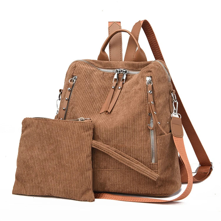Beautiful Customizable Retro Style Casual Blue Elegant Modern Medium Corduroy Back Pack for University Girl
