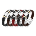 Luxury Black Retro Wrap Stainless Steel Leather Bracelet for Men Bangles with Sproty Chain Link Male Fashion Charm