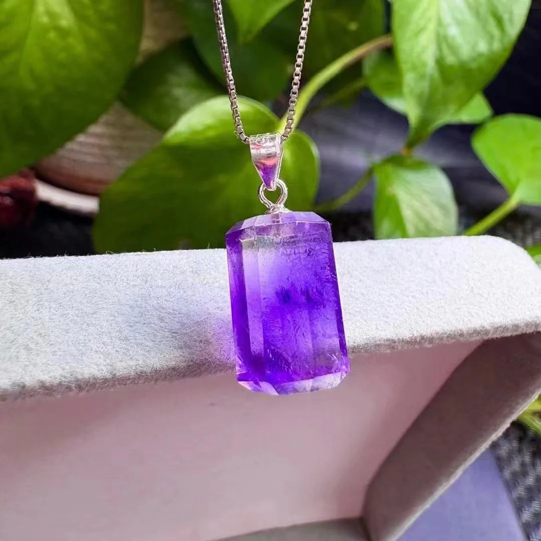 Handmade 925 Sterling Silver Crystal Healing Stone Natural Amethyst Point Pendant for Relieving Negative Emotions