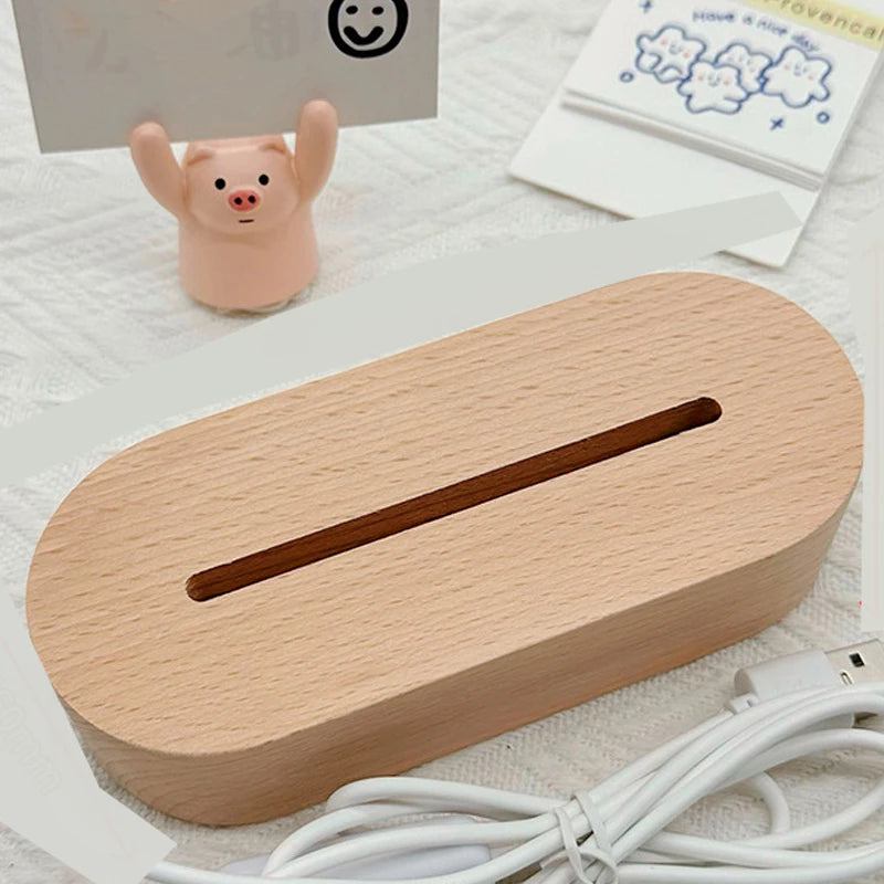 Custom Desk Lamp Night Light Oval Beech Decor Light Rechargeable Wood Base Crystal Acrylic Customization Color Changing Lighting