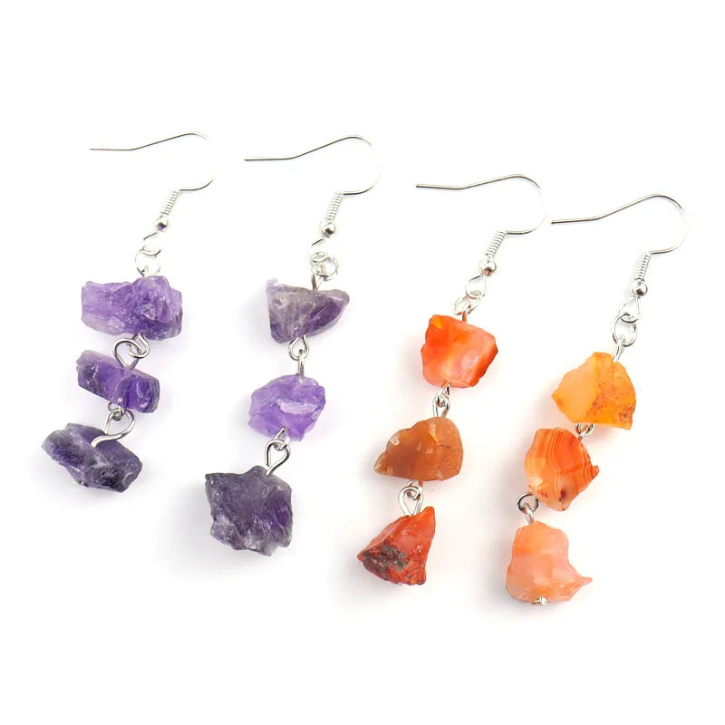 Wholesale New Natural  Stone Gravel Crystal Agate Eardrop Earring Jewelry Crystal White Crystal Amethyst Earrings for Women