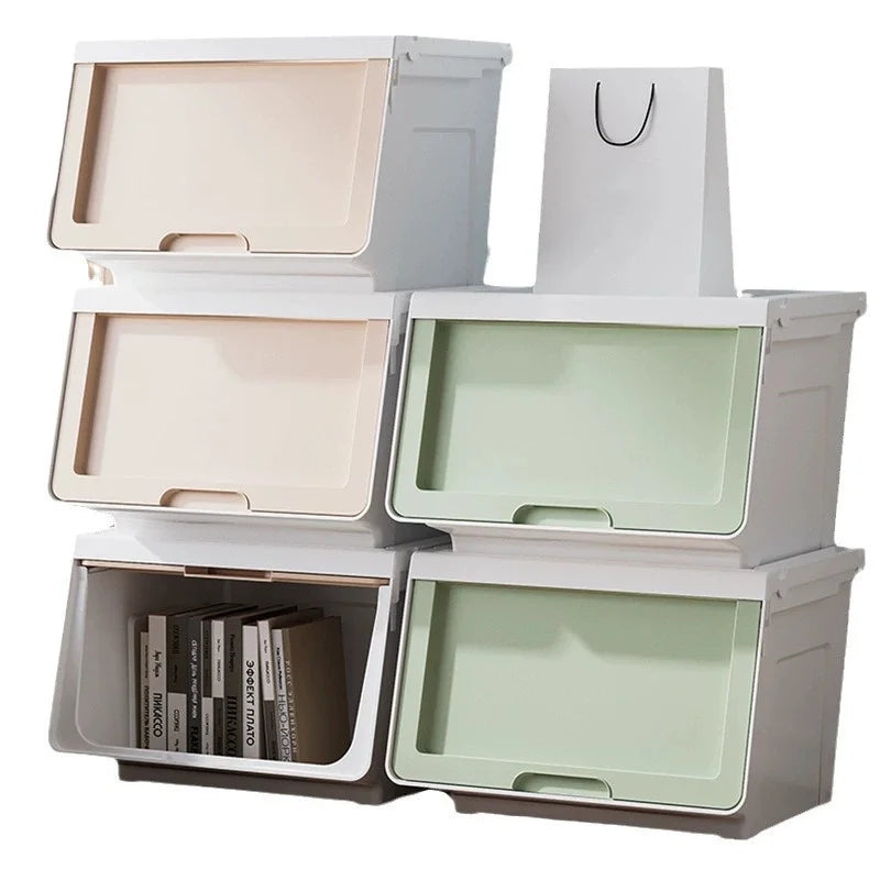 OWNSWING Stacking Storage Drawer Plastic Drawer Organizer with Doors Storage Box for Home  and Official