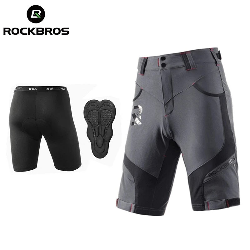 ROCKBROS Men Padded Baggy Cycling Shorts Reflective MTB Mountain Bike Bicycle Riding Trousers Water Resistant Loose Fit Shorts