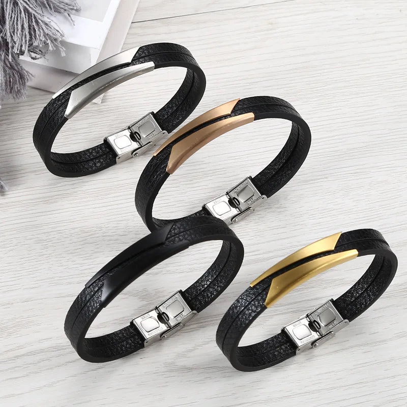 Personalized Stainless Steel Adjustable Braided Love Plain Bent Bar Leather Bracelet for Best Friend