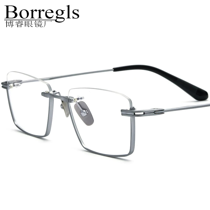 Borregls Titanium Glasses Frame Men New Famous Brand Designer Semi-Rimless Square Eyeglasses Half-Rim Optical Eyewear DTX-416