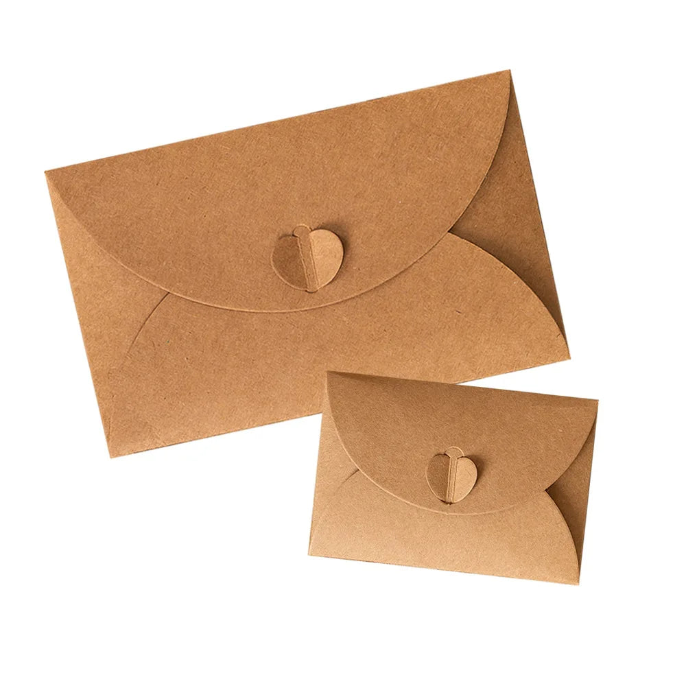 Mini Kraft Paper Gift Card Envelopes Small Greeting Card Holders Sleeves for with Heart Shaped Clasp