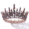 Vintage Baroque Queen Crown Bronze Bridal Tiara Black Light Purple Crystal Elegant Wedding Headpiece