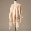 Floral Embroidered Beaded Shawl Scarf Large Women Soft Pure Wool Wraps Shawls Stole Scarf With Tassel