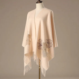 Floral Embroidered Beaded Shawl Scarf Large Women Soft Pure Wool Wraps Shawls Stole Scarf With Tassel