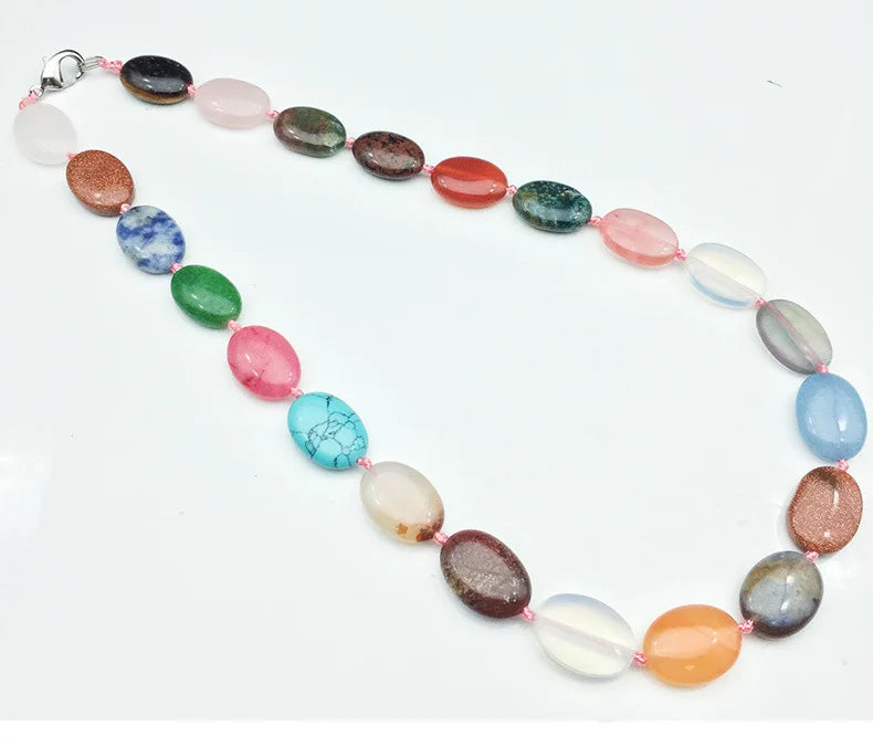HZ Popular Bohemian Colorful Handmade Multi Facet Gemstone Beaded Pendant Choker Natural Crystal Necklace Carving Crafts Gems