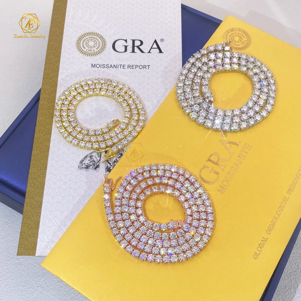 Factory Price 925 Silver Moissanite Tennis Chain D Color 2mm 3mm 4mm Diamond Hiphop Jewelry Moissanite Tennis Link Necklace