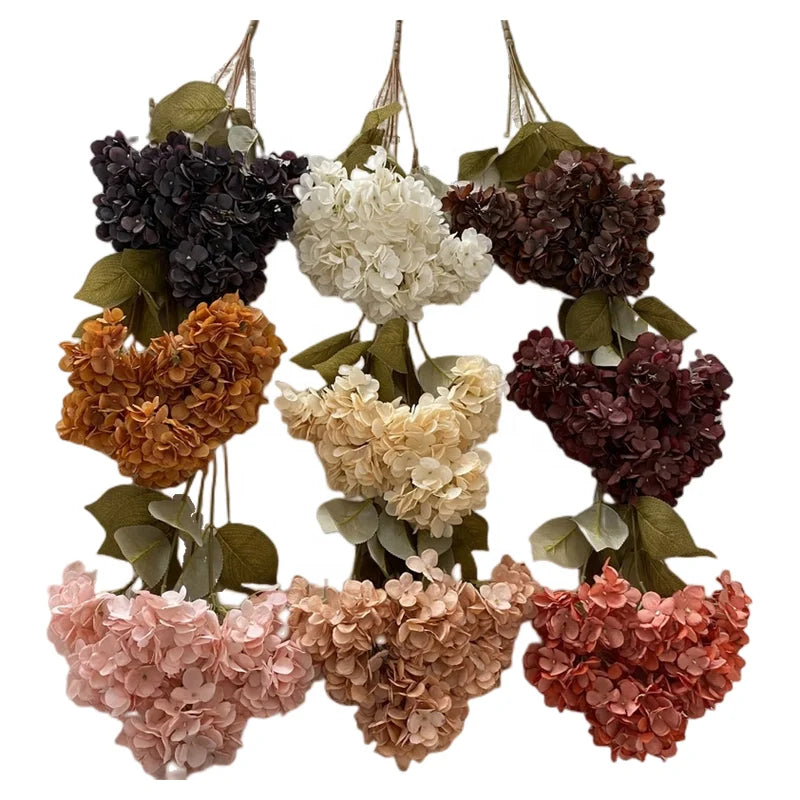 Home Decor Autumn 6 Heads Hydrangeas Bushes Artificial Flowers Hydrangea Bouquet for Aisle