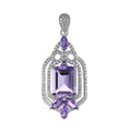 Delicate Rhodium Plated 925 Silver Pendant with Emerald Cut Natural Amethyst Fine Pendants & Charms for Women