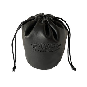 Custom Emboss Logo Round Bottom Black Leather Makeup Pouches PU Scent Bottle Bags