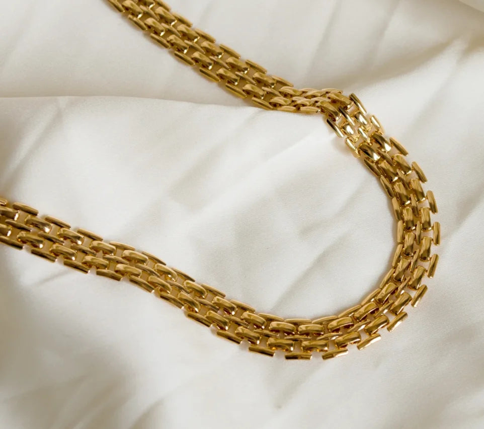 2022 Dainty Watchband Shape Lin Chain Necklaces Copper Mesh Necklaces and Bracelets Jewelry Set