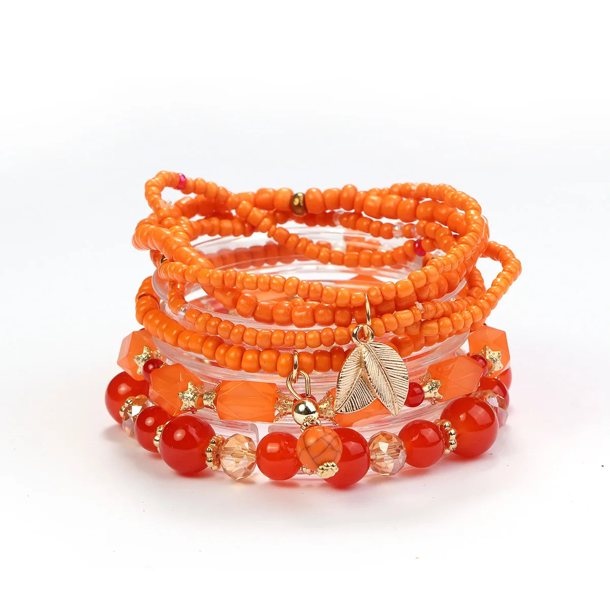 Wholesale Boho Summer Bracelet Leaf Pendant Creative Multi-Layer Popular Adjustable Handmade Bead Bracelet Sets