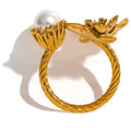 JINYOU 1235 Stainless Steel Fashion Charm Flower Ring for Women Personality Statement Finger Gold Color Waterproof Jewelry