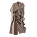 Custom Solid Color Double Breasted Women Cashmere Wool Trench Coat With Scarf