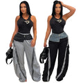LD2258 Best-Selling Outdoor Pants Women Trousers Denim Patchwork Elastic Waistband Stripe Loose Straight Jogging Pants for Women