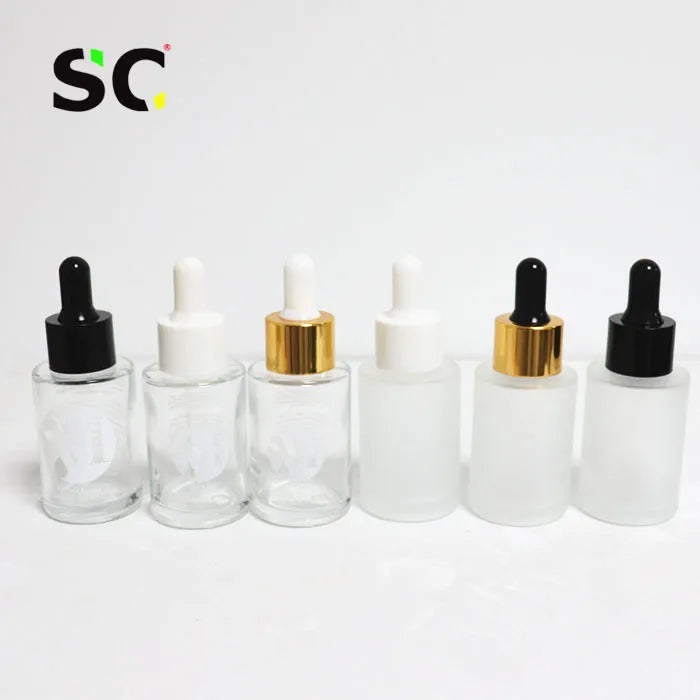Hot Sale Glass Bottle of Essential Oil Empty Cylindrical Glass Bottle 30ml Frosted  Glass Serum Bottle with Dropper Cap
