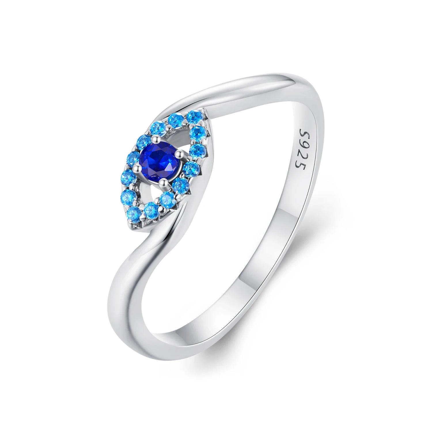 Solid 925 Sterling Silver Turkey Evil Eye Ring for Women Blue Cubic Zircon Wedding Rings Lucky Jewelry Girl Birthday Gift SCR947