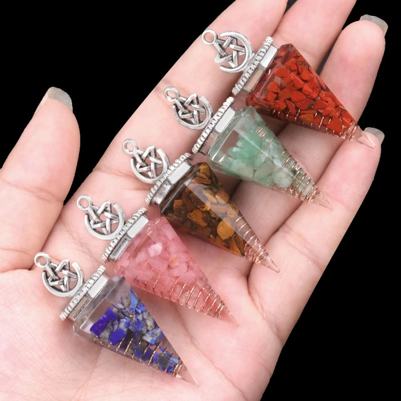 Hot Sale Fashion Natural Crushed Agate Stone Resin Star Pendulum for Divination Hypnosis Treatment Ornament Jewelry Gifts