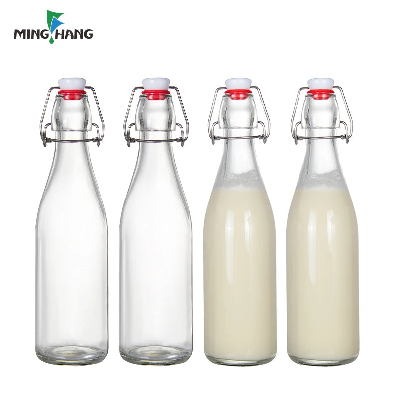 2024 Home Transparent Brewing Airtight Beer Empty Cap 500ml Glass Beverage Juice Swing Top Bottle
