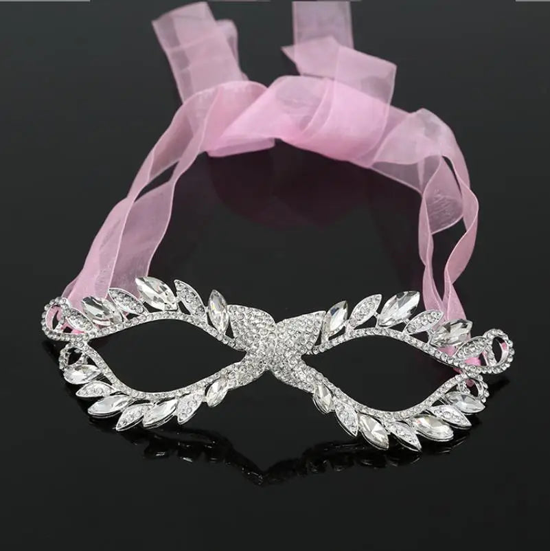 Alloy Rhinestone Masquerade Mask Women Face Eye Fancy Metal Crown Diamond Mask for Women Costume Dress up Venetian Party Prom