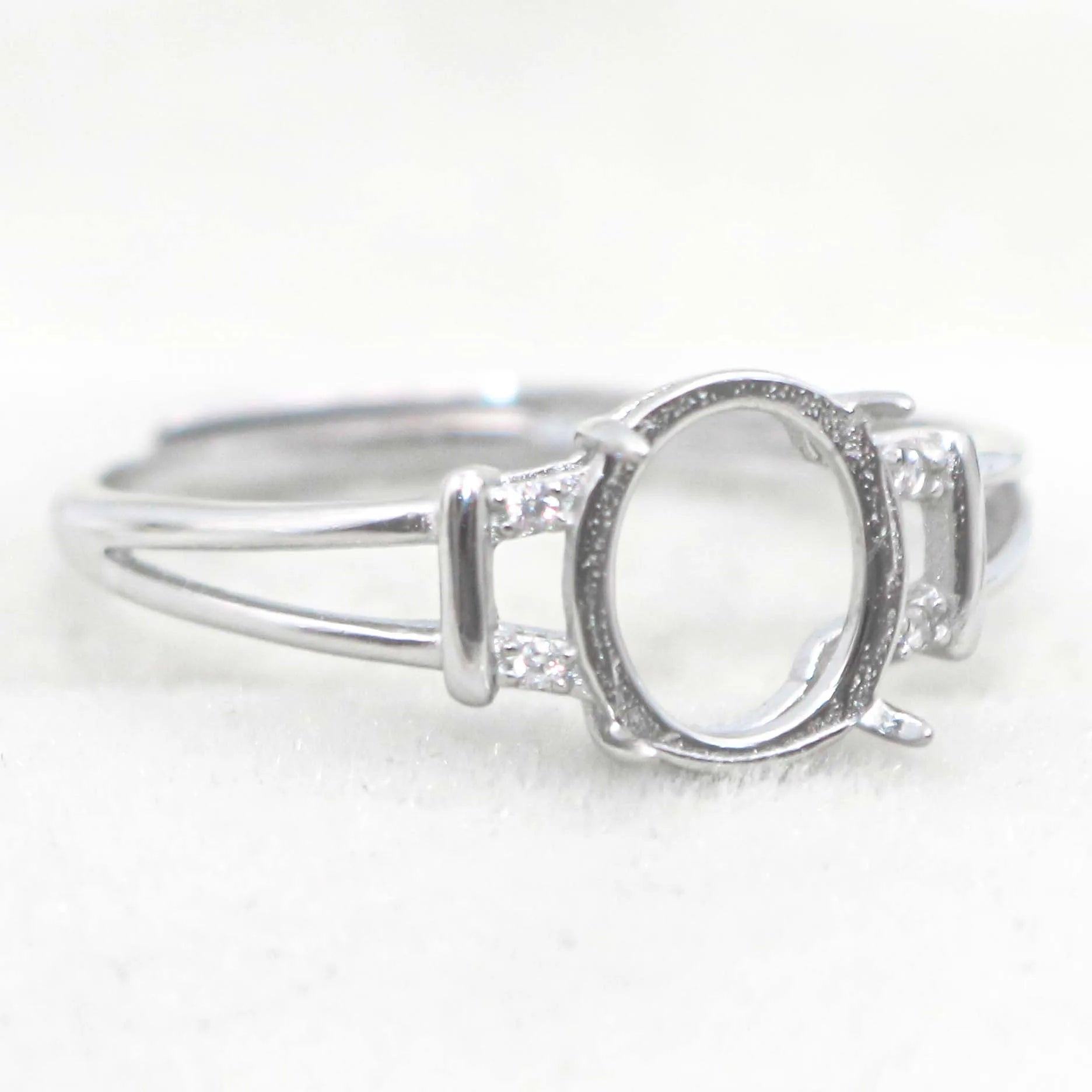 Sterling Silver 7*9mm Semi Mount Ring Empty Frame Blank Support Claw Setting S925 Base Holder Without Center Stone for DIY Inlay