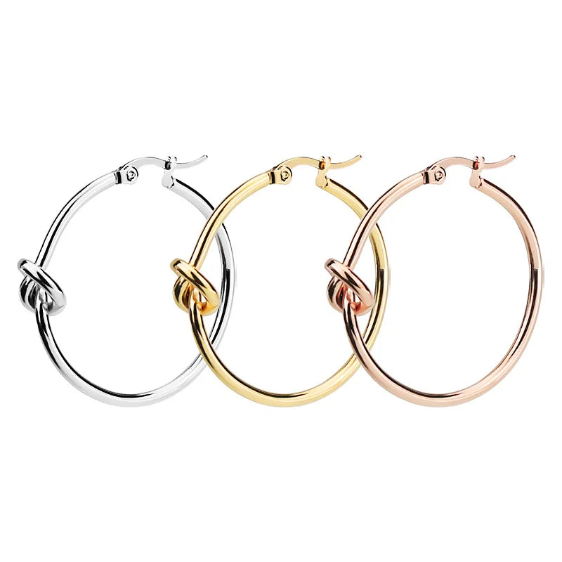 Wholesale PVD Thick Coating 18K Gold Earring Trendy 316L Stainless Steel Knotted Fine Earrings for Lady