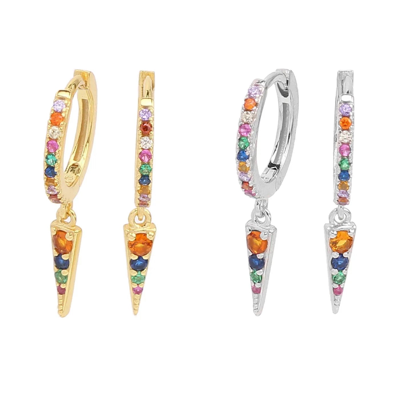 Hot Fashion Jewelry 925 Sterling Silver Pave Clear Rainbow 18K Gold CZ Small Spike Mini Huggie Hoop Earring Delicate Women Gift