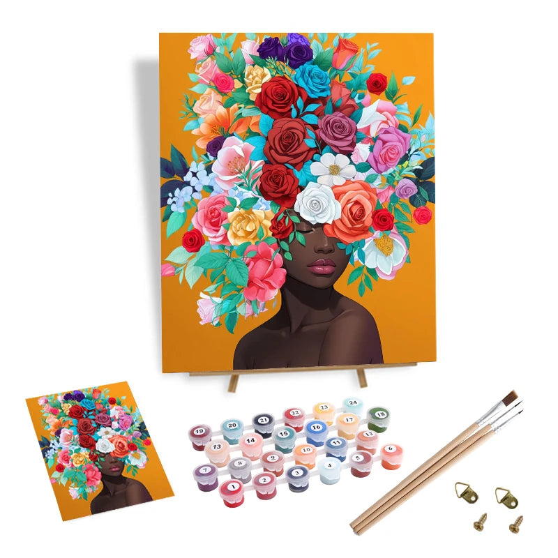 Modern Floral Paint by Numbers Girl 24 Colors Frameless Paint by Numbers Kit Adults Painting by Numbers on Canvas
