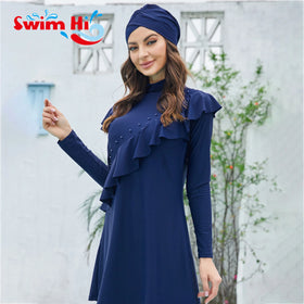 Oem Women Muslim Swimwear Plus Size Loose Type Full Coverage Solid Color Burkini Modest Swimwear