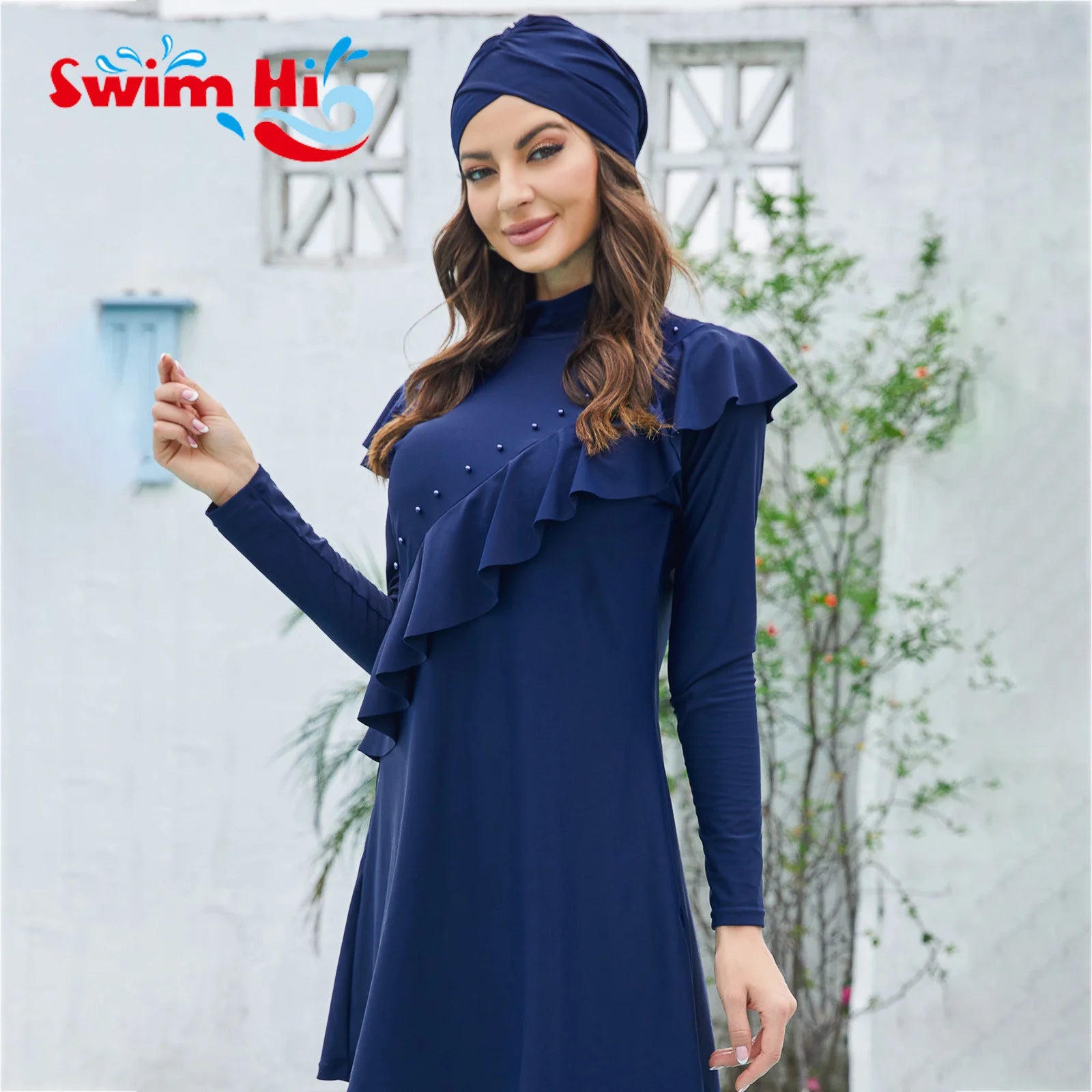 Oem Women Muslim Swimwear Plus Size Loose Type Full Coverage Solid Color Burkini Modest Swimwear